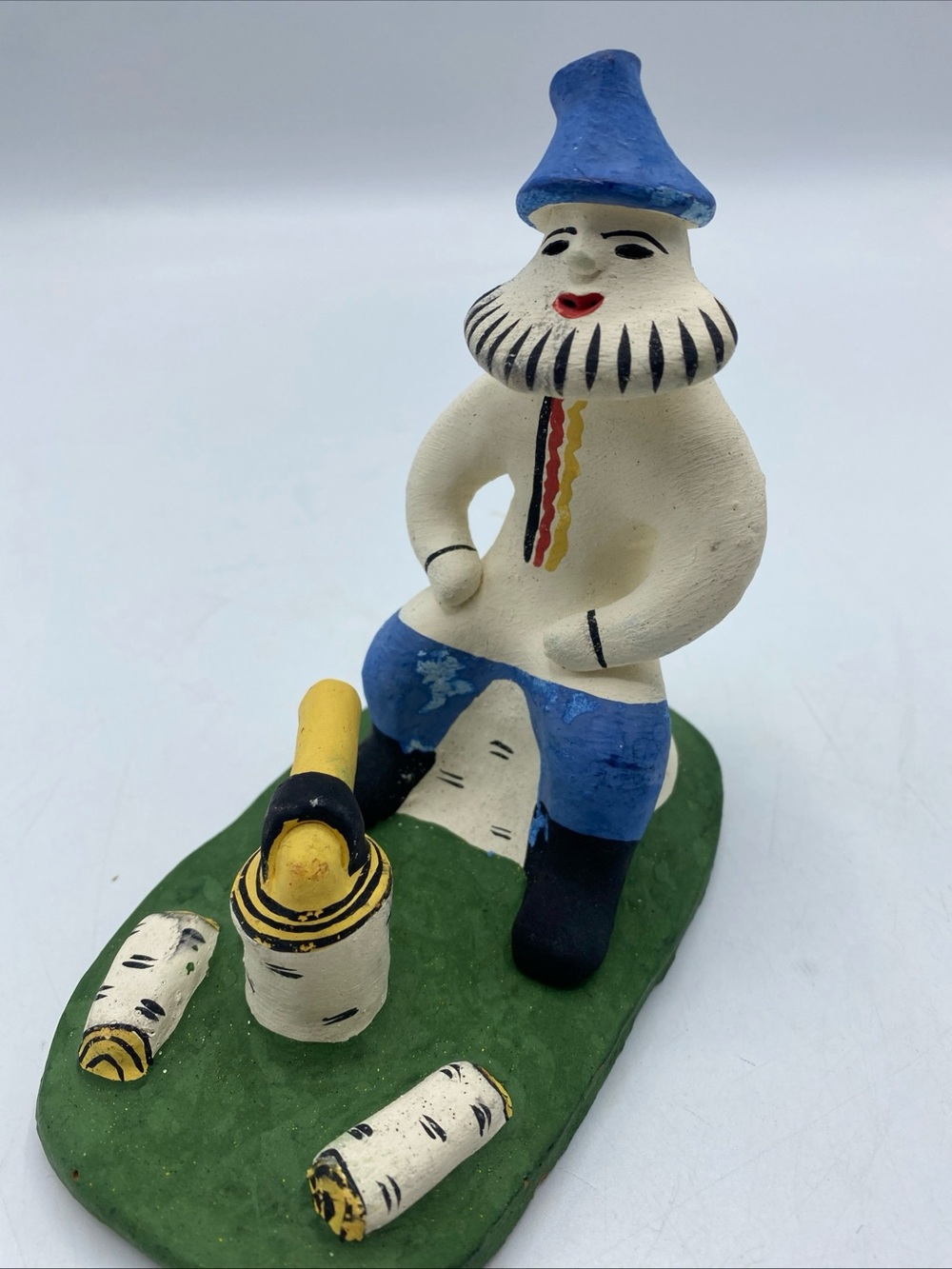 Vintage Soviet Era Russian Clay Folk Art Kargopol Figurine Belomorkskie Uzory